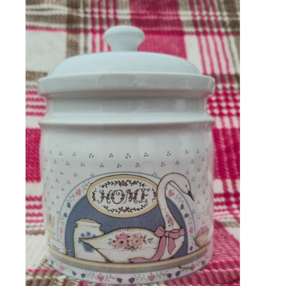 Vintage Paul Marshall Country Home Swan Ceramic Canister Jar with Lid White